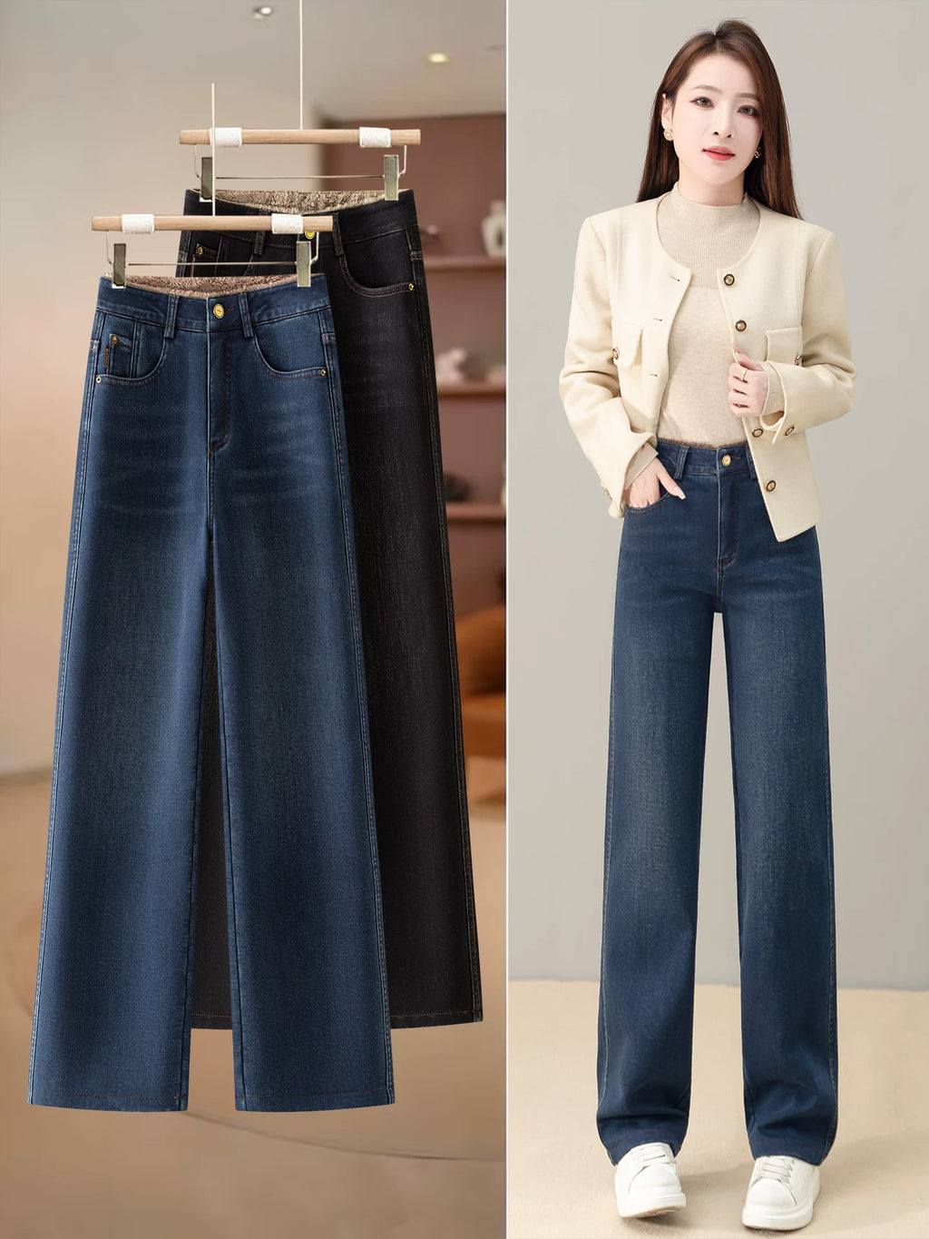Fleece-Lined Thickened Women's 2026 New Winter Tapered High-Waisted Slim Straight-Leg Casual Versatile Pants