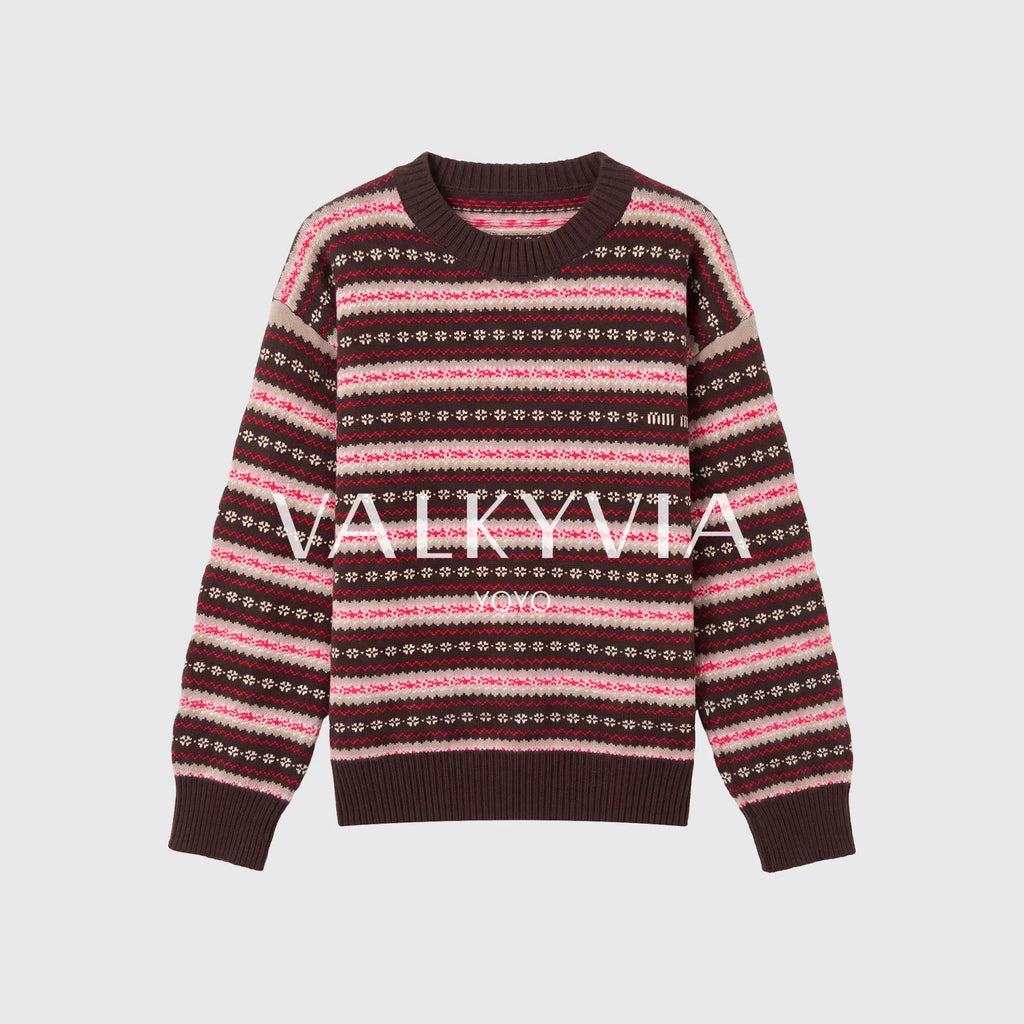 [Valkyvia/Yoyo] Wool retro Fair Island small flower striped crew neck sweater 263076