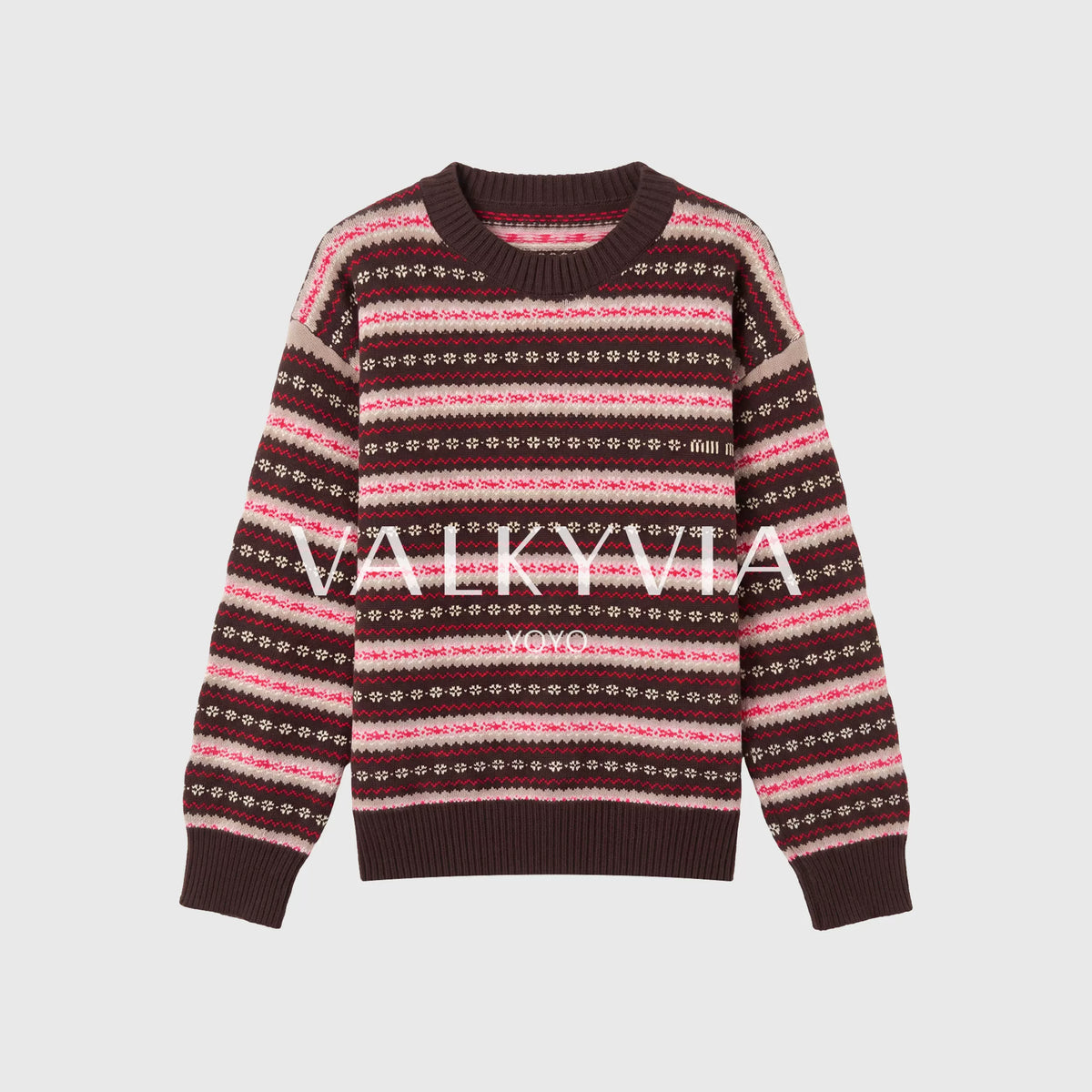 [Valkyvia/Yoyo] Wool retro Fair Island small flower striped crew neck sweater 263076