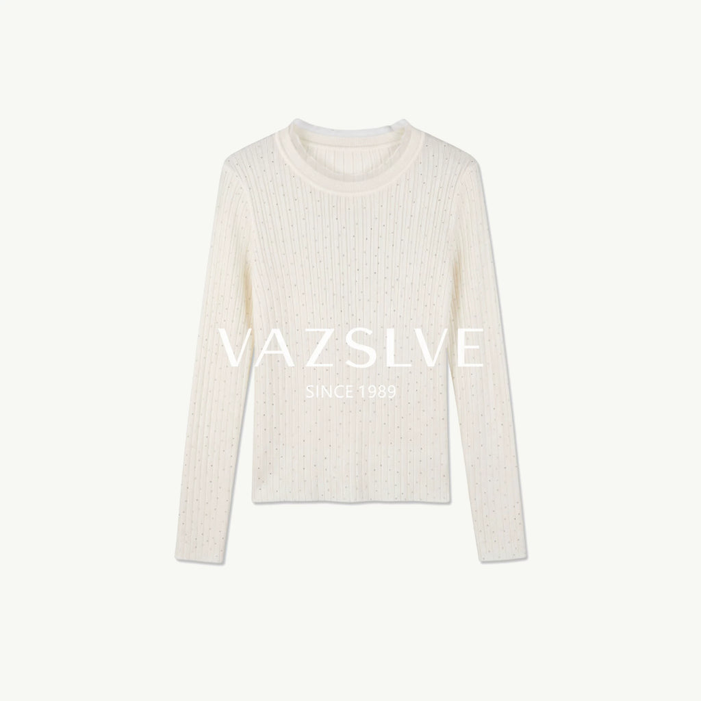 [VAZSLVE/منتجات فاخرة جديدة] بلوزة محبوكة رقيقة بياقة على شكل نجوم غجريّة من الصوف 363030
