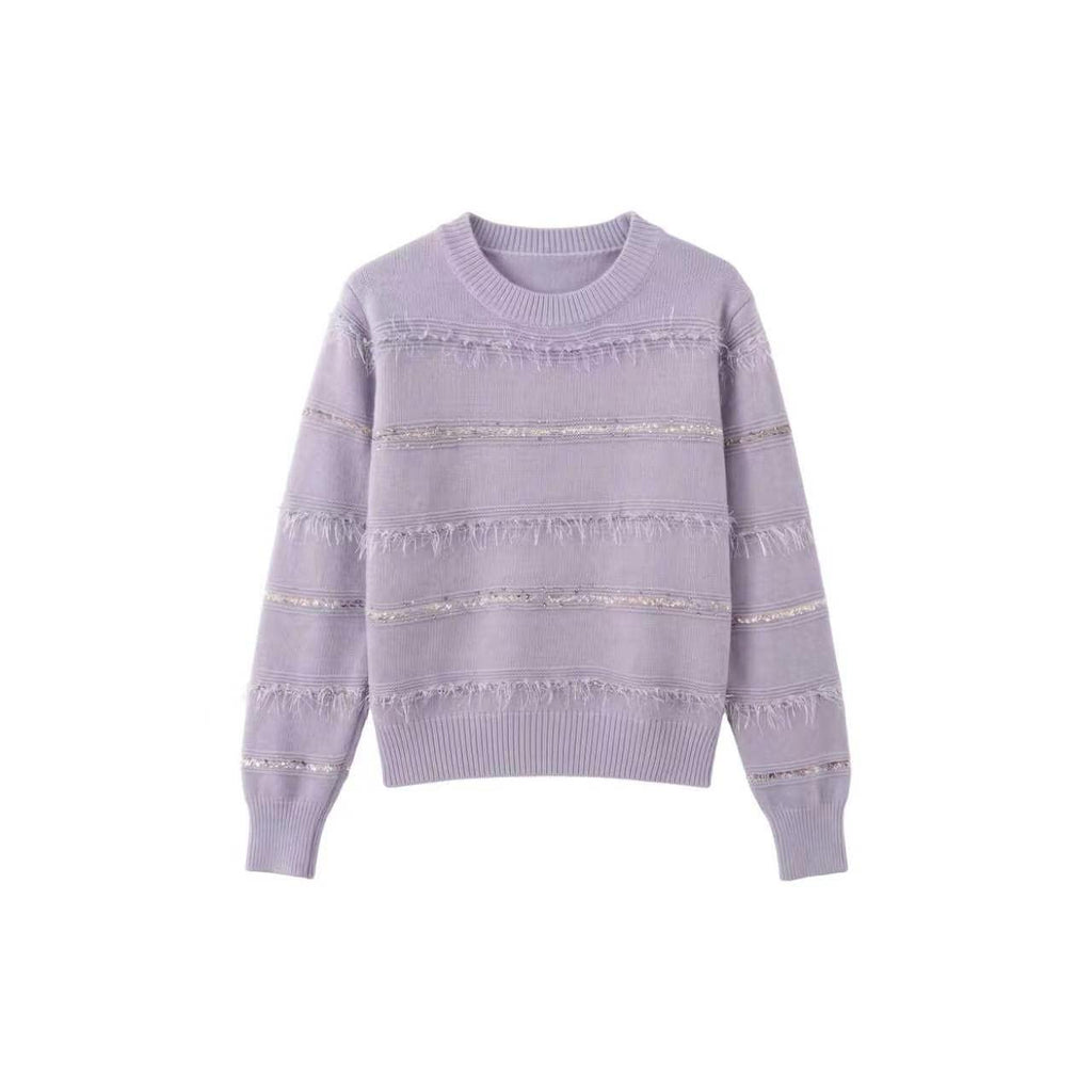 [Mina Exclusive] [Light Tide Broken Light] Wool retro fringed rough edge colored flash multi-color knitted sweater 263393