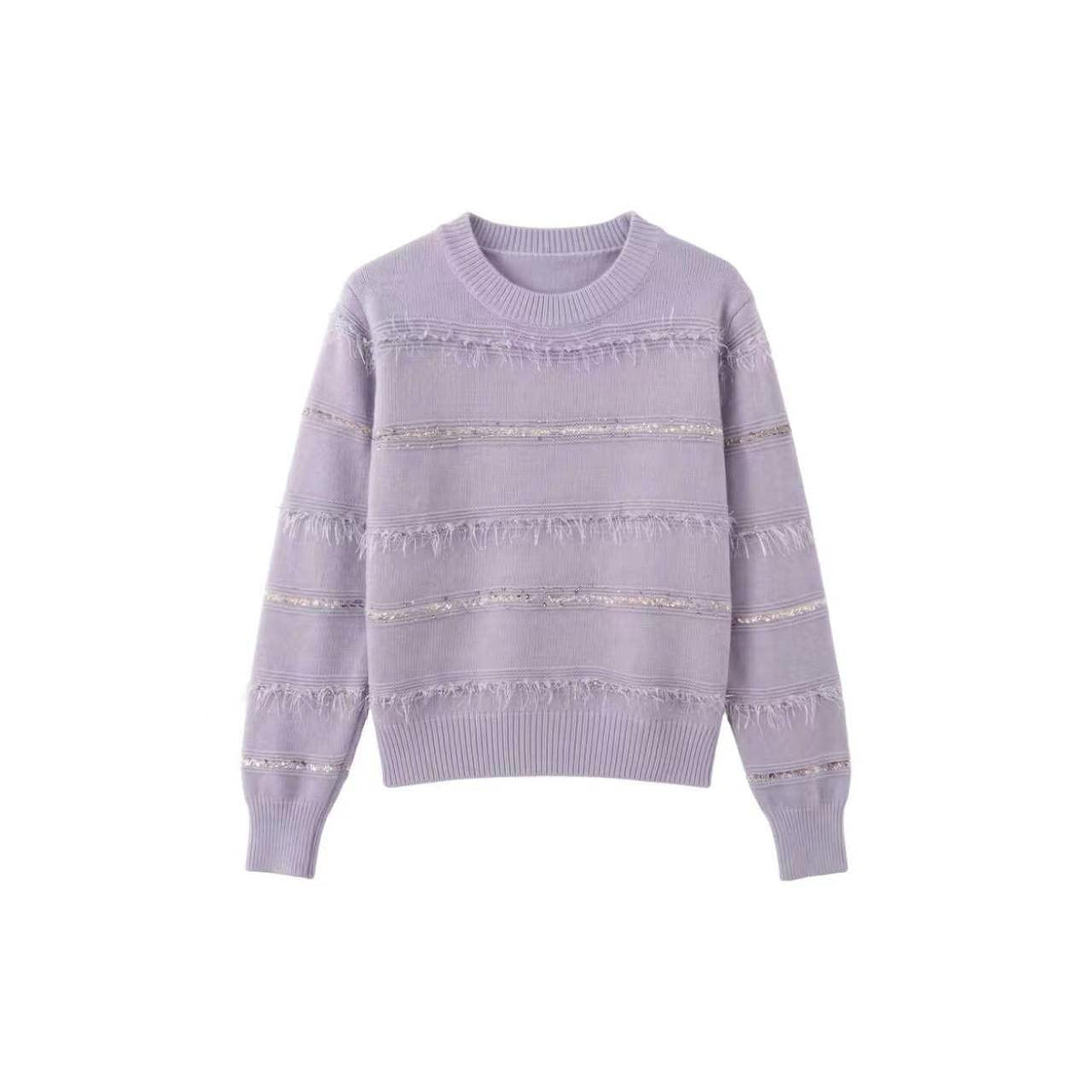 [Mina Exclusive] [Light Tide Broken Light] Wool retro fringed rough edge colored flash multi-color knitted sweater 263393
