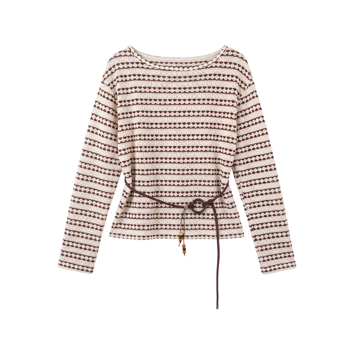 [Valkyvia/Yoyo] Lazy Striped Hollow Crew Neck Contrasting Knitted T-Shirt 963053