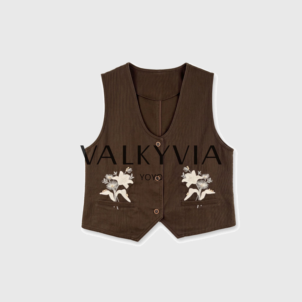 【Valkyvia/悠悠奢品】复古重工刺绣V领百搭宽松马甲963156