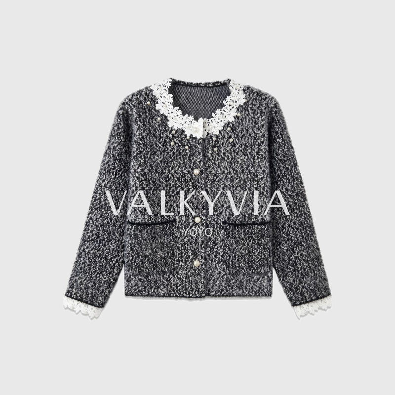 [Valkyvia/Yoyo] سترة صغيرة معطرة من الصوف بياقة من الدانتيل الفرنسي واللؤلؤ 563004