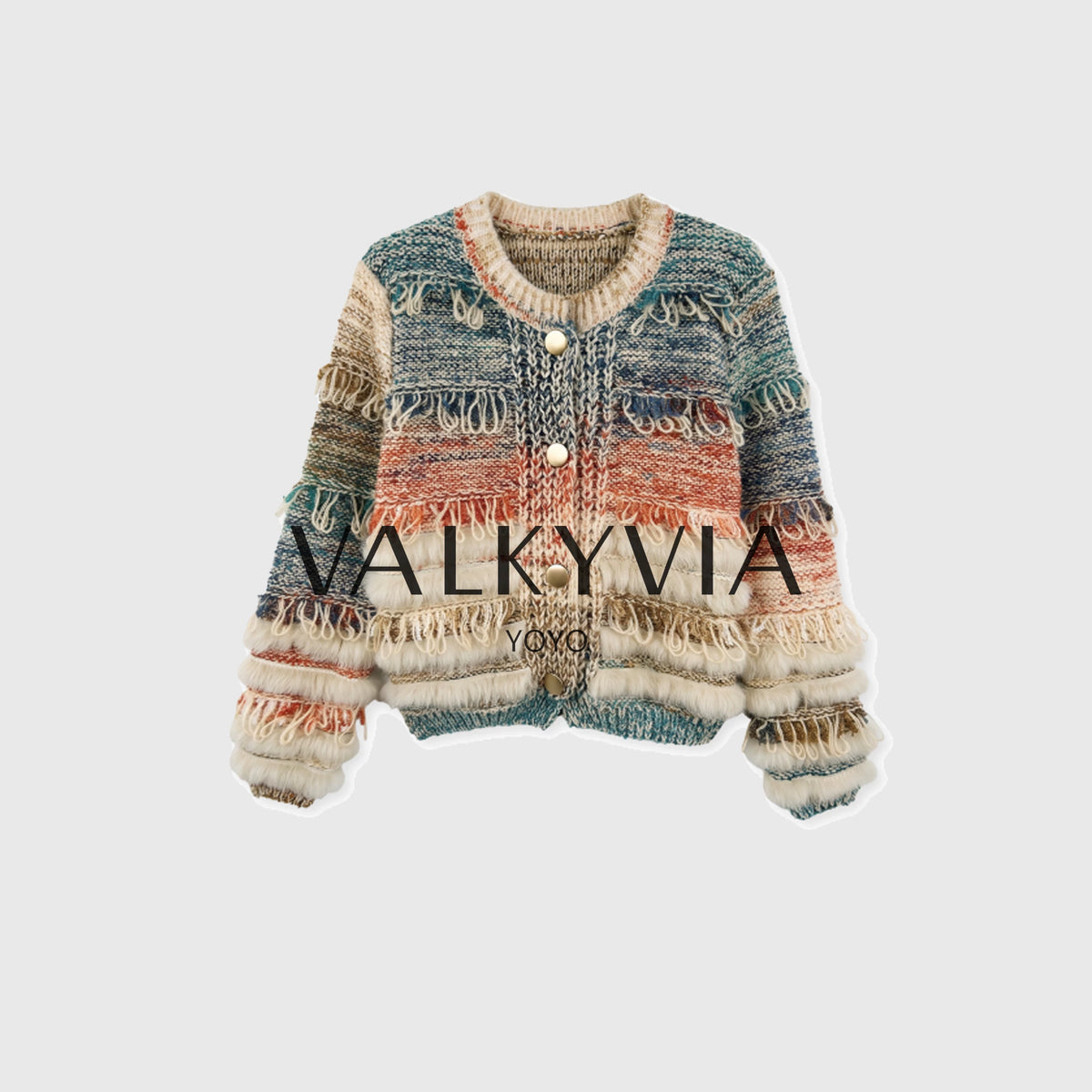 【Valkyvia/悠悠奢品】 羊毛重工彩色杂纱流苏针织开衫263404