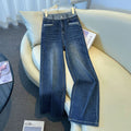 Contrasting color splicing narrow version wide-leg jeans women's 2026 autumn new high-waisted and thin versatile casual straight-leg pants
