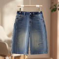 Hong Kong style nostalgic high-waisted denim shorts women's 2026 summer new high-waisted and thin hip-covering versatile wide-leg five-point pants