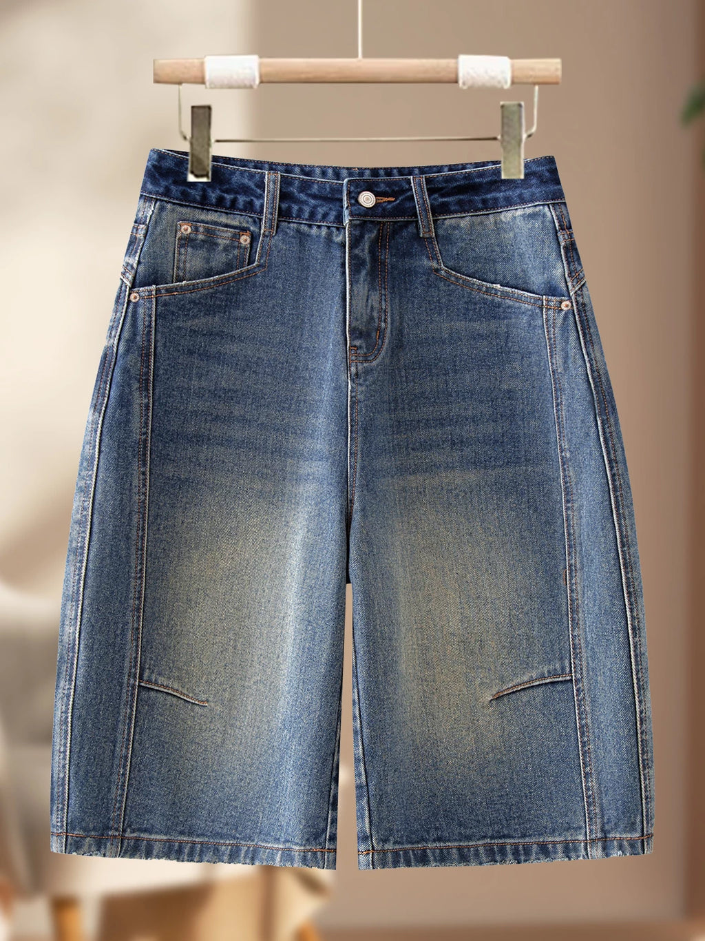 Hong Kong style nostalgic high-waisted denim shorts women's 2026 summer new high-waisted and thin hip-covering versatile wide-leg five-point pants