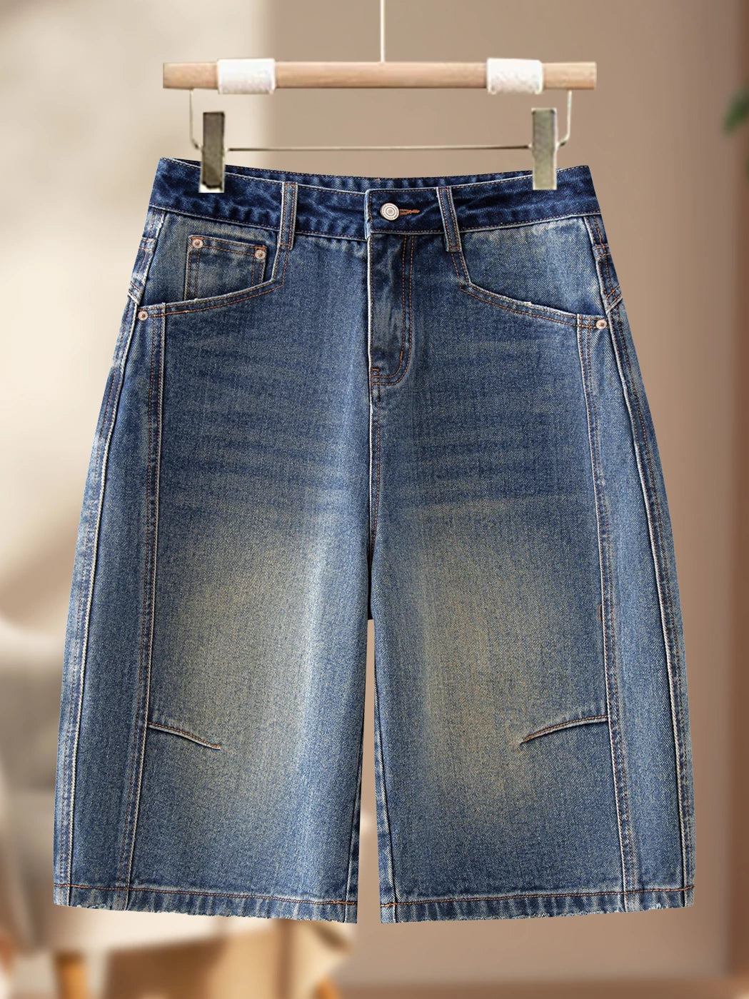Hong Kong style nostalgic high-waisted denim shorts women's 2026 summer new high-waisted and thin hip-covering versatile wide-leg five-point pants