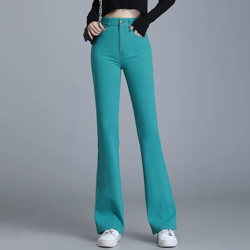 Super fire retro pink micro-pull jeans women's 2026 autumn new high-waisted slim-fitting horseshoe horn pants