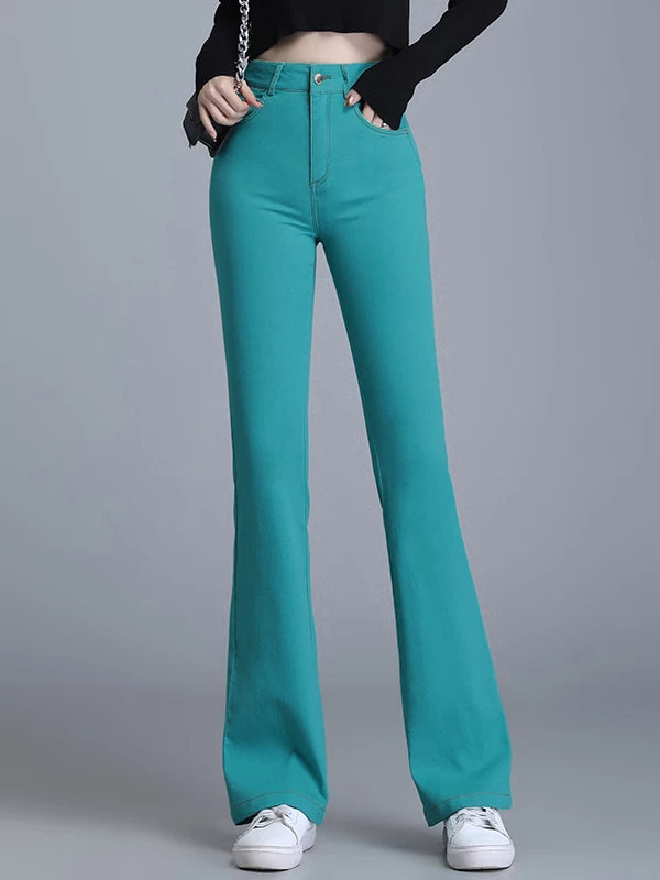 Super fire retro pink micro-pull jeans women's 2026 autumn new high-waisted slim-fitting horseshoe horn pants