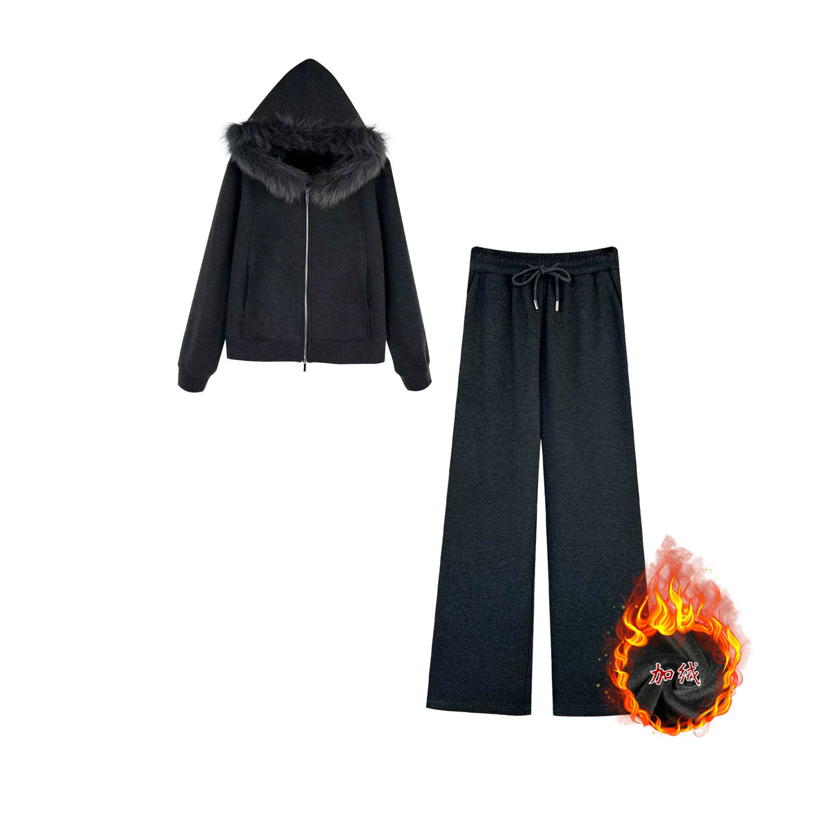 [Mina Exclusive] [Warm Velvet Twilight Smoke] Fashion and high-end casual hooded fur collar set 353297