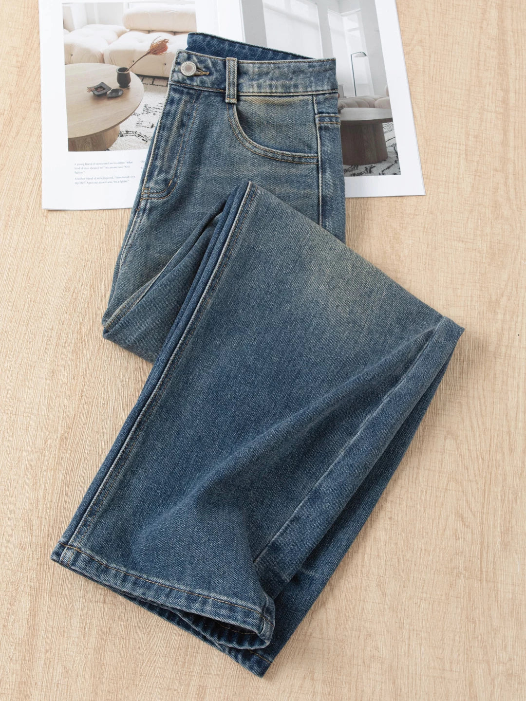Korean versatile washed wide-leg jeans women's 2026 autumn new loose and thin casual vertical scimitar pants