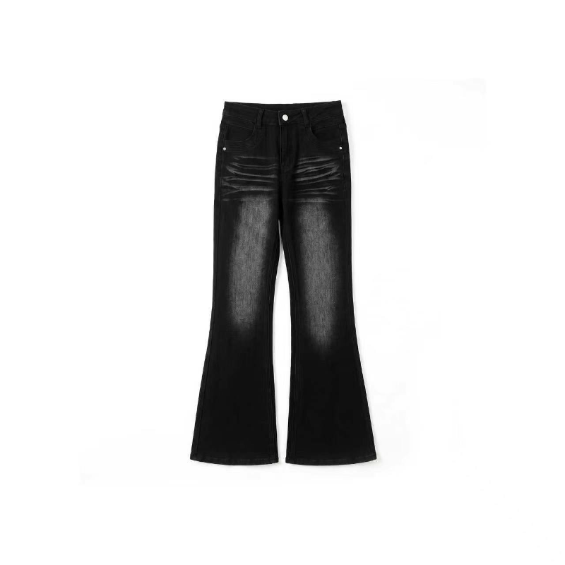 [Mina Exclusive] [Dust Grinding Laying] American retro texture washed denim micro-pull pants 263163