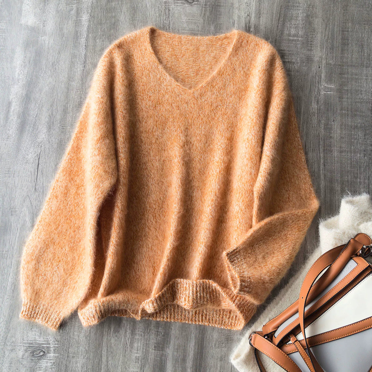 Top-tier ~ Very strong fuzzy feel ~ Premium cloud-like brushed cashmere and wool blend, cozy loose-fit sweater