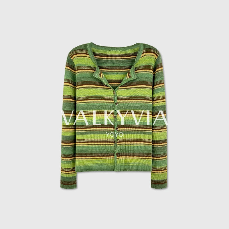 【Valkyvia/悠悠】法式复古条纹轻盈垂感初秋针织衫上衣963113