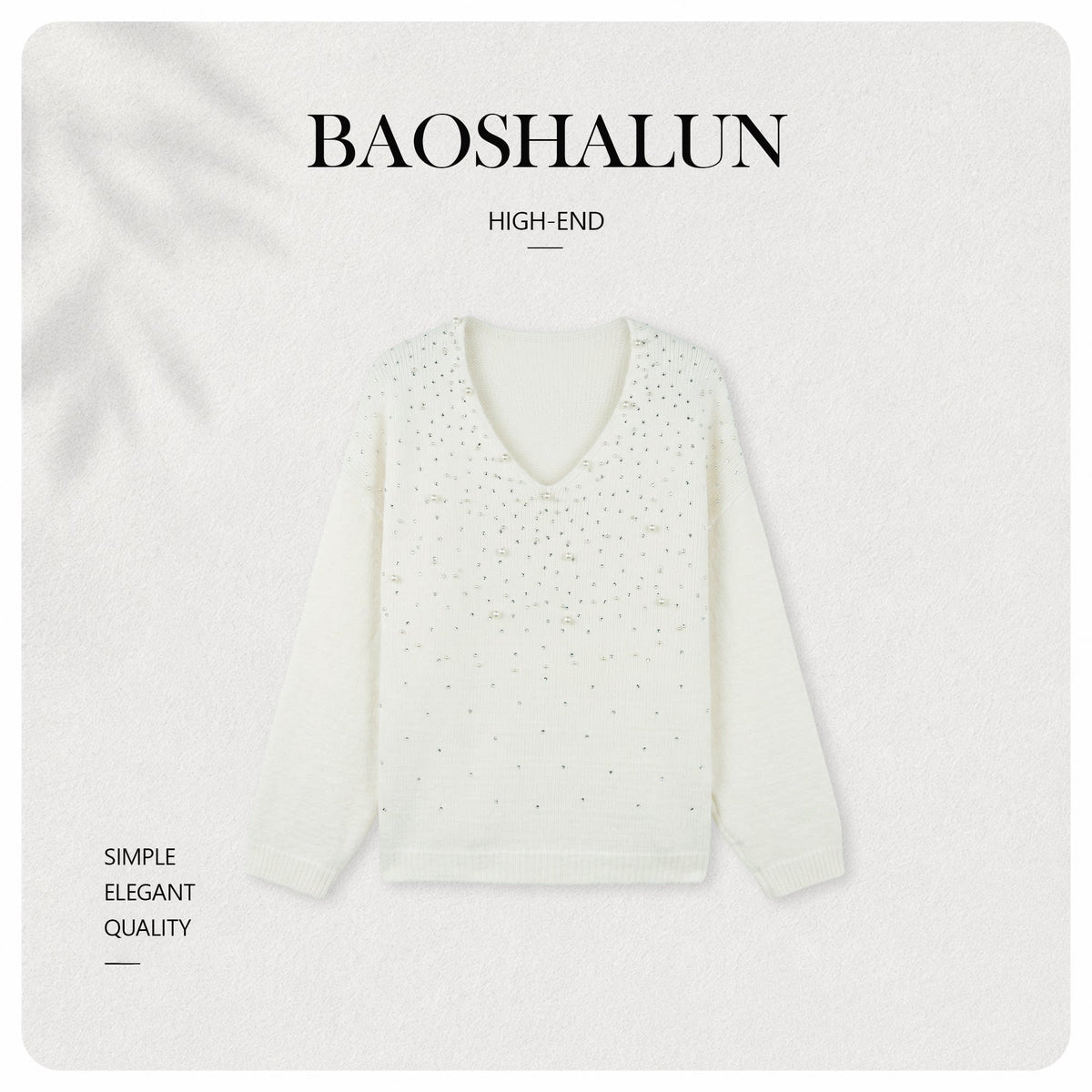 [Recommended by Huahua] Wool light luxury celebrity V-neck full of diamond beads loose wool woven shirt 263399