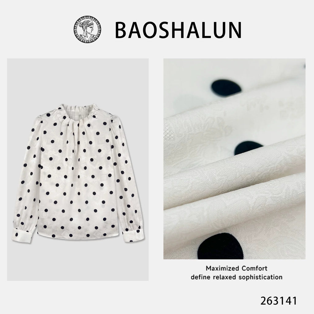 [Mina Exclusive] [Black Island Boxu] Retro Big Wave Point Stand-Up Collar Long Sleeve Shirt 263141