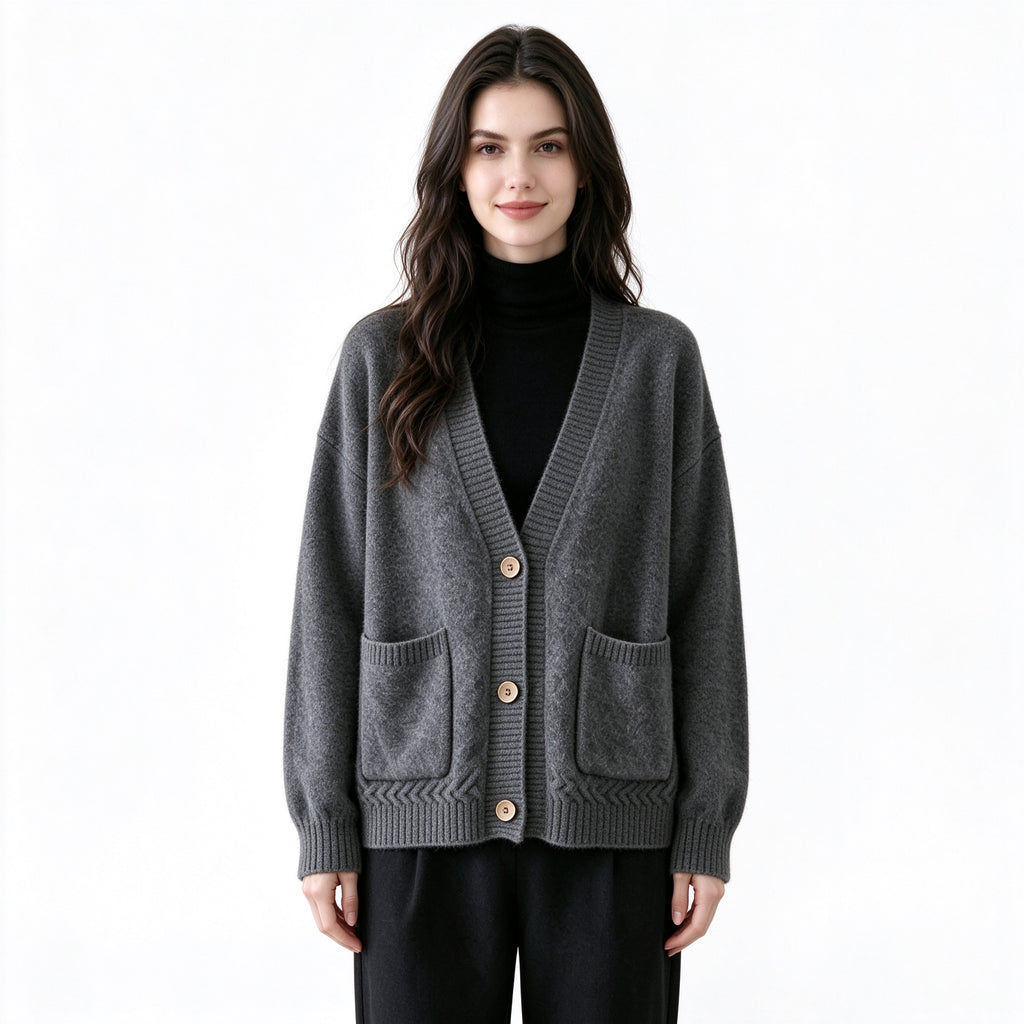 Oversized V-Neck Cardigan Women – Soft Knit Button-Up Sweater with Pockets, Relaxed Fall Layering