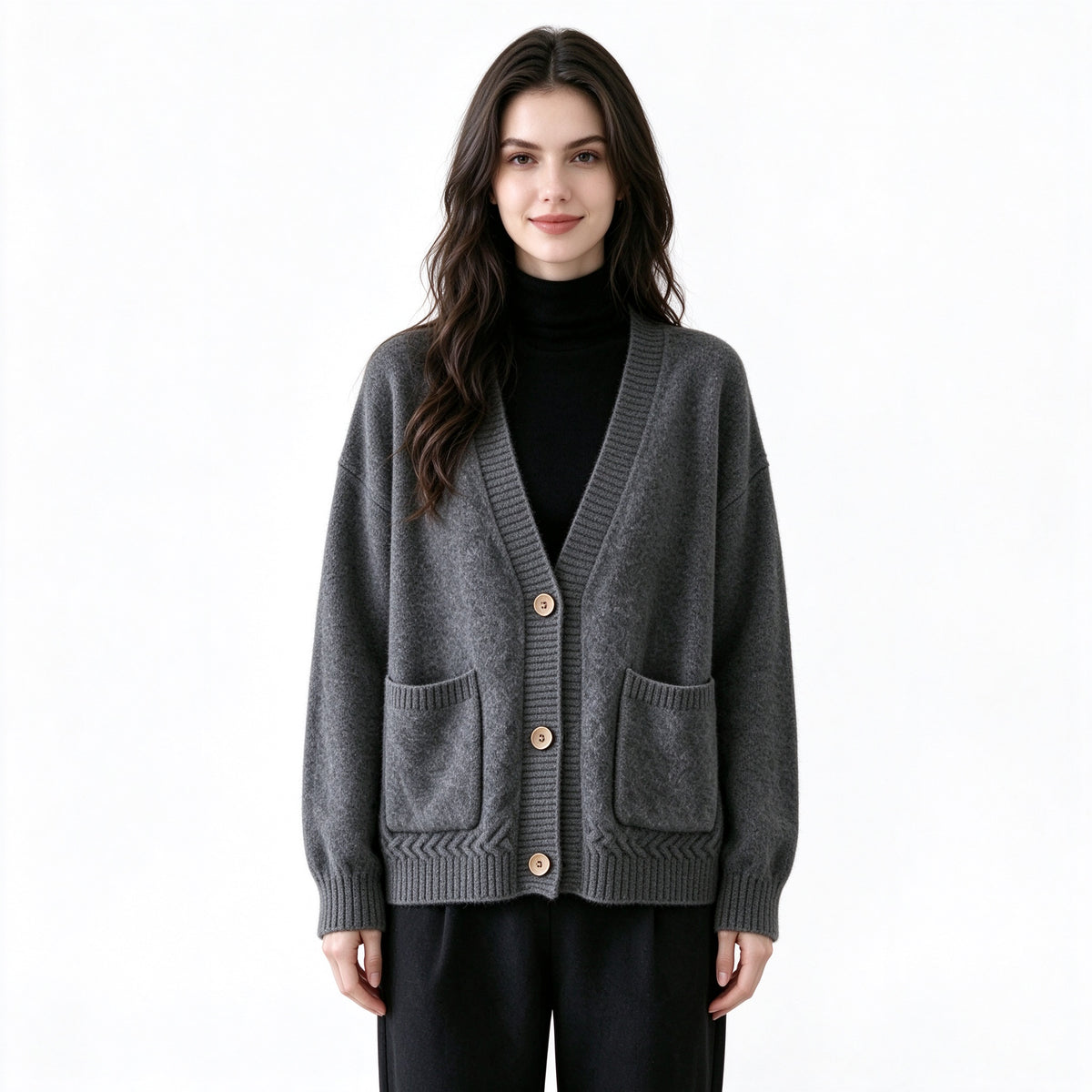 Oversized V-Neck Cardigan Women – Soft Knit Button-Up Sweater with Pockets, Relaxed Fall Layering
