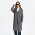 Long Oversized Knit Cardigan Women – V Neck Button Up Sweater Coat, Below Knee Fall Outerwear