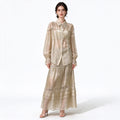 Lace Trim Tencel Linen Two Piece Set Women – Collared Shirt + Tiered Maxi Skirt