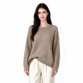 Oversized Waffle Knit Sweater Women – Oatmeal Brown Long Sleeve Pullover