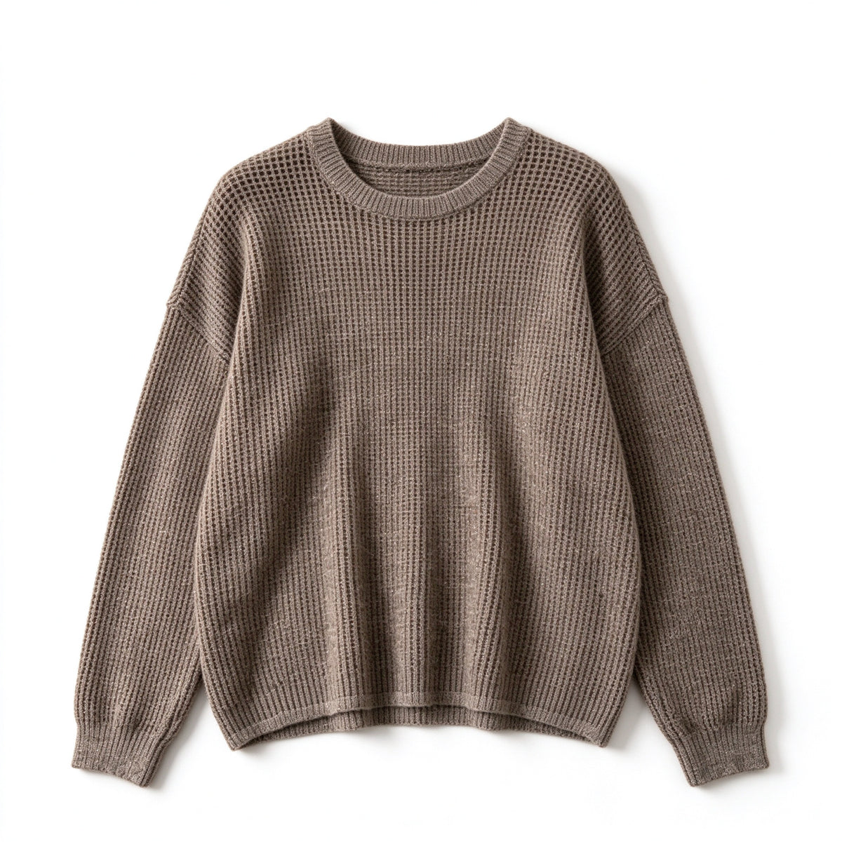 Oversized Waffle Knit Sweater Women – Oatmeal Brown Long Sleeve Pullover